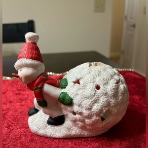 Holiday Snowman Tealight Holder – Red & White Festive Décor
